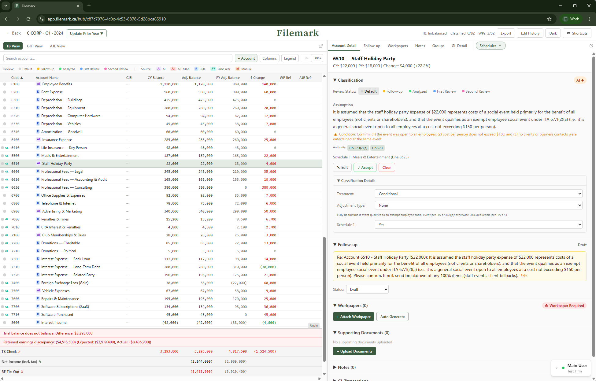 Filemark account detail panel